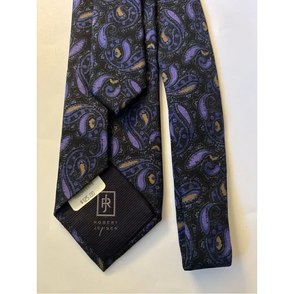 Néw No Tags Robert Jensen Elegant Purple Paisley Hand Sewn Finest Silk Tie